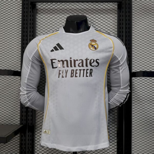Real Madrid 2025_26 Home Long Sleeves Jersey Player Version Real Madrid 2025_26 Home Long Sleeves Jersey Player Version